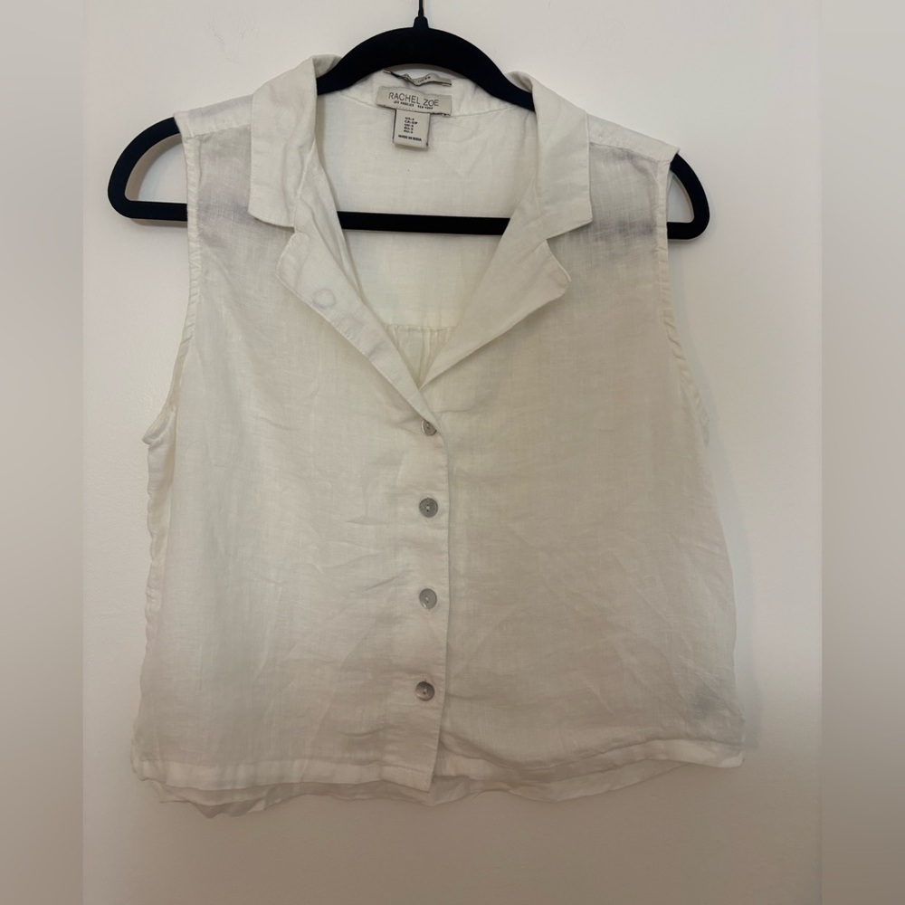 Rachel Zoe Linen White Sleeveless Button-Down Blouse Size Small